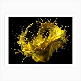 Dynamic Yellow Liquid Splash On Black Background Art Print