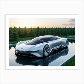 Conceptual Illustration Of A Futuristic Electric Car Embodying Sustainable Mobility Sleek Aerodynam Art Print