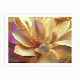 Golden Floral Abstract Vintage Flower Design, Gold Nature 3d Art Print