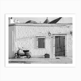 Vespa and a typical Italian house| Black and White Wall Art | Alberobello | Italy Art Print