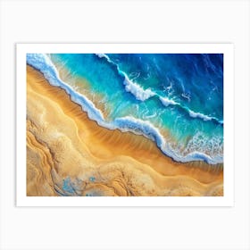 Aerial View Of Waves Crashing On A Sandy Beach Art Print