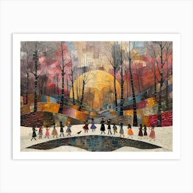 Walk In The Snowy Woods, Cubism Art Print