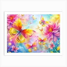 Butterfly And Flower Painting Art Print