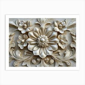 Exquisite 3d Relief Stone Carving Artwork Of An Intricate Floral Pattern Painting Art Print