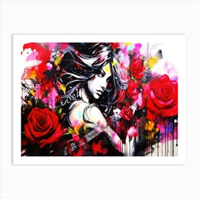 Witches And Music Doo 19 - Girl With Red Roses Art Print