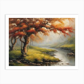 Autumn Tree By The River Art Print