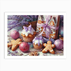 Lavender Christmas Ephemera Oil Paintings 4 Art Print