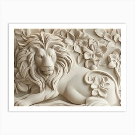 Elegant Lion 3d Relief Exquisite Art Print