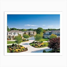 An Elegant Upscale Suburban Residential Real Estate Landscape Displaying Meticulous Homes Immersed Art Print