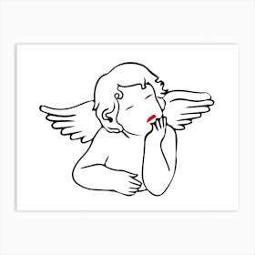 Angel Cute Line Art Illustration Art Print