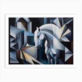 "Geometric" White Horse Art Print