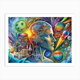 Surreal Abstract Human Head With Cosmic Elements Art Print