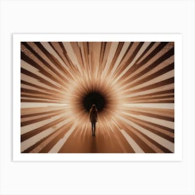 Silhouette Of A Woman Standing Before A Circular Portal Emitting Glowing Lines In An Abstract Space Art Print