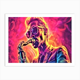 Neon Jazz Man - Saxophone Player Art Print