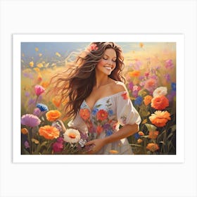 Girl In A Field Of Flowers Art Print