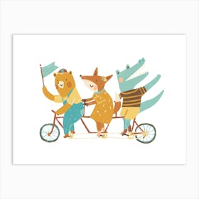 Animal Friends Riding Bike Art Print