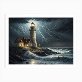 Lighthouse In Storm Art Print