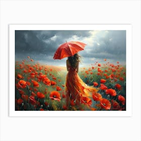 A Woman In A Field Of Red Poppies Art Print