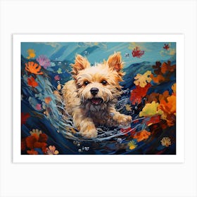 Yorkshire Terrier Dog Swimming In The Sea Art Print