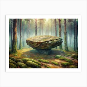 Mysterious Floating Rock In A Misty Forest 5 Art Print