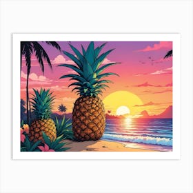 Two Pineapples On Tropical Beach At Sunset 1 Art Print