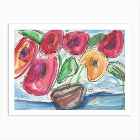 Loud Flowers In Red And Yellow - floral contemporary hand painted Art Print