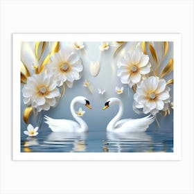 Swans And Flowers 1 Art Print