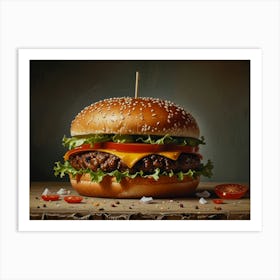 Hamburger On A Wooden Table Art Print