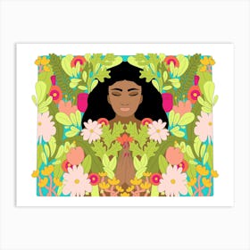 Mindful Woman In Flowers Art Print