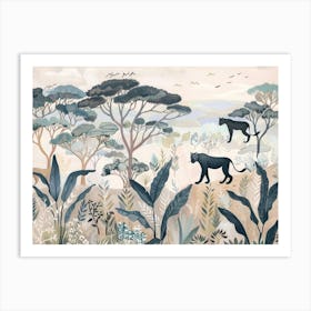 Black Panthers Tropical Jungle Illustration 4 Art Print