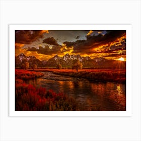 Sunset Over The Grand Teton Mountains Art Print