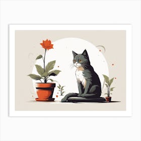 Cat And Flower 1 Art Print