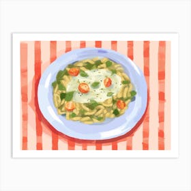 A Plate Of Pesto Pasta, Top View Food Illustration, Landscape 1 Art Print