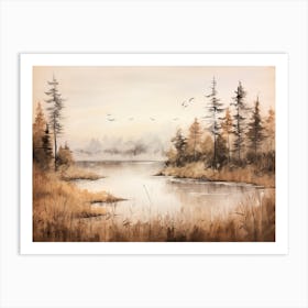 A Painting Of A Lake In Autumn 46 Art Print