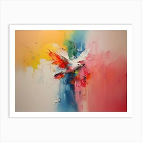 Abstract Rainbow Colour Dove Palette Knife Oil Painting Art Print