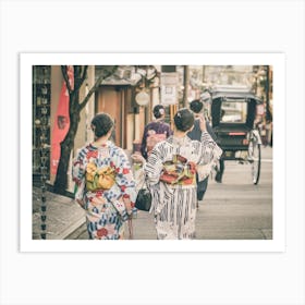 Two Japnese Women In Kimono Walking Down The Old Street of Kyoto Art Print