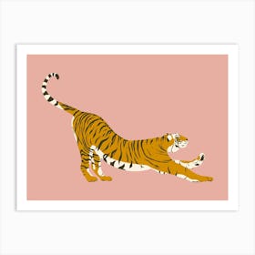 Tiger Stretching - Pink Art Print