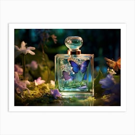 Perfume Bottle With Butterflies Art Print