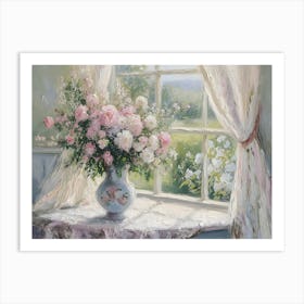 Pink Roses By The Window Art Print