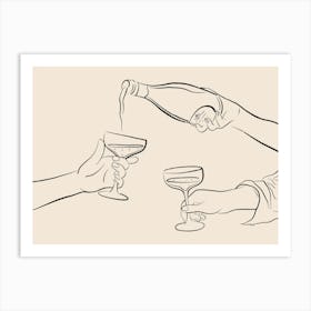 Champagne Pour - Black Art Print