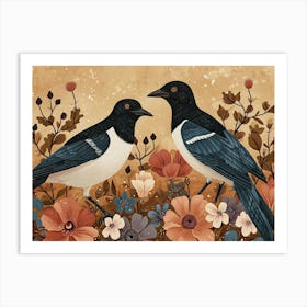 Floral Animal Illustration Magpie 2 Art Print