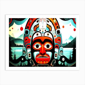 Queen Charlotte Island Native Art - Totem And Scenary Art Print