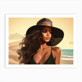 Illustration of an African American woman at the beach 90 Art Print