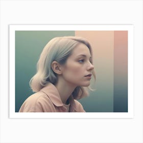 A Close Up Portrait Of A Young Woman With Blonde Hair, Wearing A Soft Pink Shirt Art Print