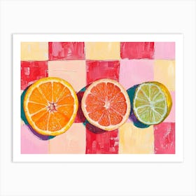 Citrus Fruits Pink Checkerboard 1 Art Print