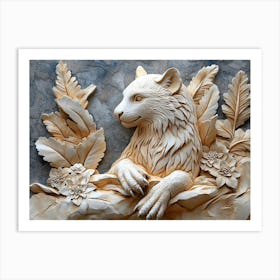 Carved Sculpture Of A Cat Art Print