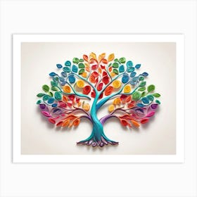 Default Stylized 3d Tree Of Life In Bright Rainbow Colors On A 0 Art Print