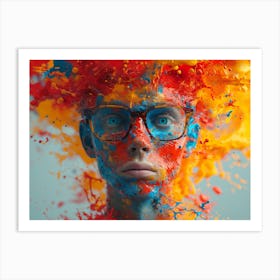 Psychedelic Portrait: Vibrant Expressions in Liquid Emulsion Paint Splashed Face 2 Art Print