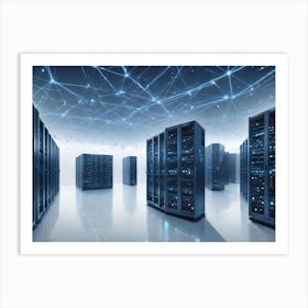 A Server Room Filled With Rows Of Large, Black Server Racks Art Print