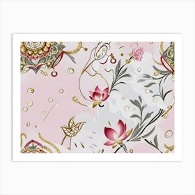Pink Floral Wallpaper Art Print